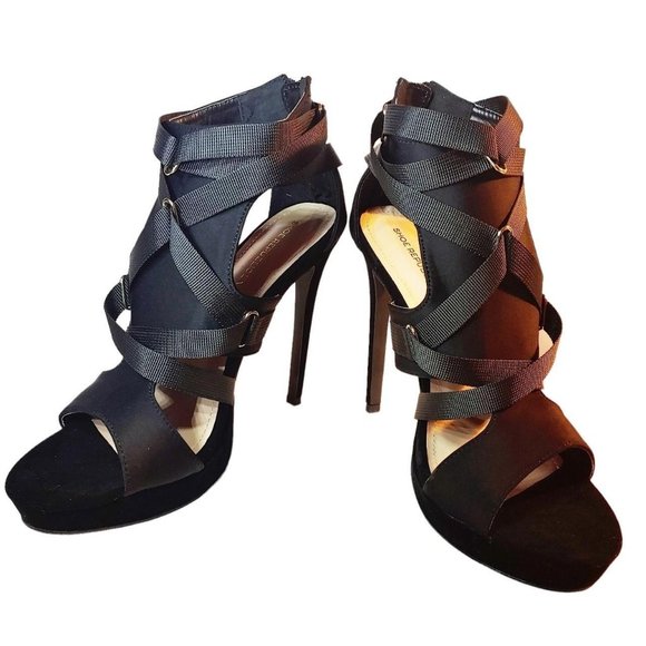 Black Strappy Stiletto Heels - Picture 1 of 3